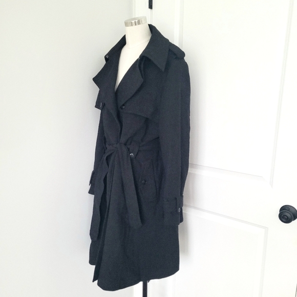 H&M Black Wool Blend Trench Coat Fall Going Out Party Preppy Spring Winter Work - Picture 2 of 7